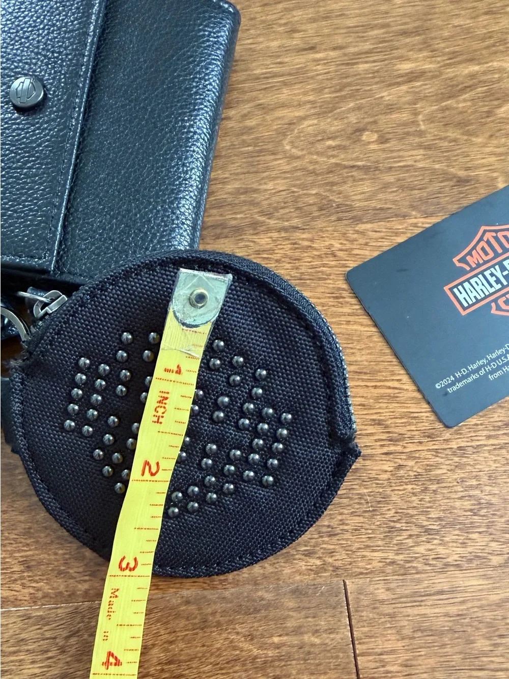 New Harley-Davidson Black Leather Key Case Studded Coin Pouch Wallet